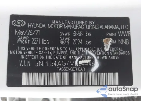 2021 Hyundai Elantra Sel z USA, uszkodzony, nr VIN 5NPLS4AG7MH044466